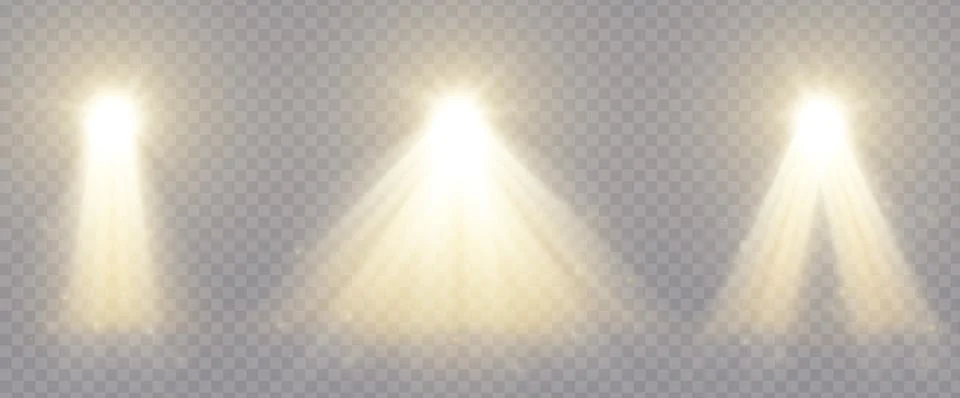 Realistic shiny illumination effects pack with stage spotlight isolated on Illustrazione stock