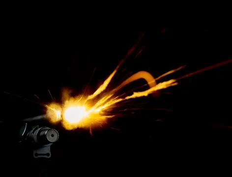 Realistic shotgun shot with muzzle flash Foto stock