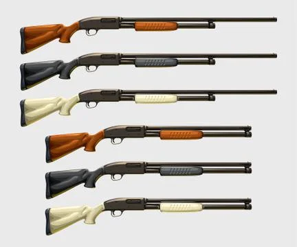 Realistic shotguns set on white Stock Illustration