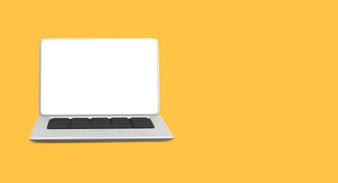 Realistic silver 3d laptop with shadow isolated on orange background. Vector Illustrazione stock