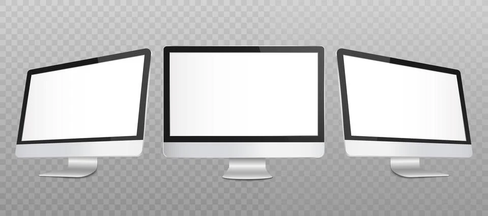 Realistic silver and gray computer screen and display, pc monitor and modern Illustrazione stock