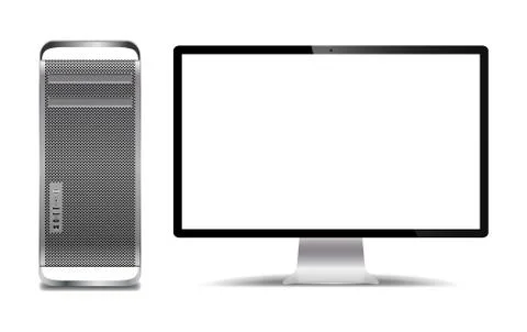 Realistic Silver Computer Tower And Screen Stock Illustration
