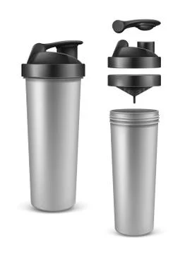 Realistic silver empty protein bottle, mixer or shaker Stock Illustration
