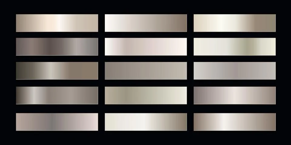 Realistic silver gradient background set. White metal banners. Elegant gold.. Stock Illustration