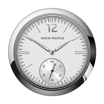Realistic silver grey clock watch face chronograph luxury isolated background Stock Illustration