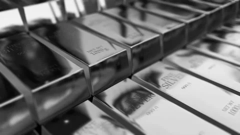 Realistic silver ingots animation abstract background for finance 4K stock video Stock Footage 146814860