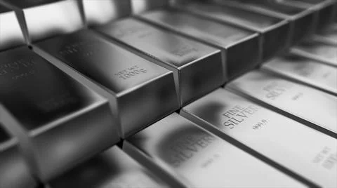 Realistic silver ingots, bars abstract background 3d rendering Stock Illustration
