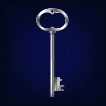Realistic silver key on dark blue background Stock Illustration