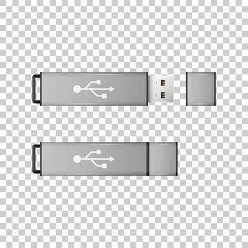 Realistic Silver USB flash drive isolated object on transparent background イラスト素材