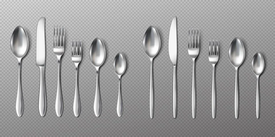Realistic Silverware Set on Transparent Background Stock Illustration