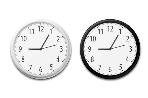 Realistic Simple Round Wall Office Clock. Vector illustration. Stock Illustration