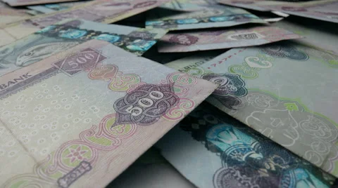 Realistic single notes scattered DIRHAM view 3 Stock Footage 46065962