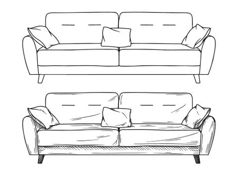 Realistic sketch of sofas isolated on white background. Vector Illustrazione stock