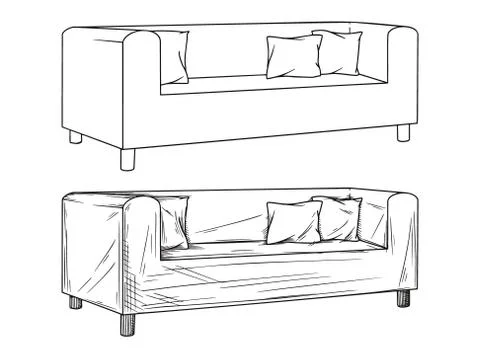 Realistic sketch of sofas isolated on white background. Vector Stock Illustration