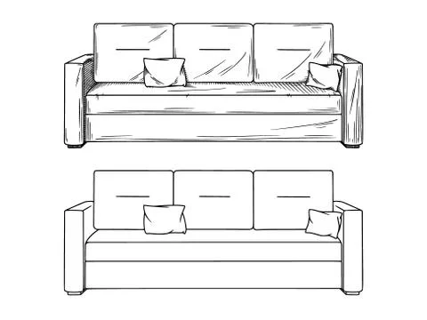 Realistic sketch of sofas isolated on white background. Vector Stock Illustration