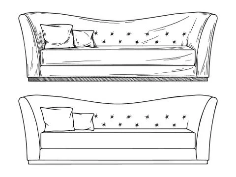 Realistic sketch of sofas isolated on white background. Vector Stock Illustration