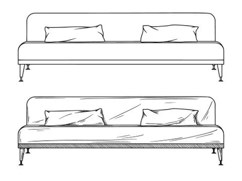 Realistic sketch of sofas isolated on white background. Vector Illustrazione stock