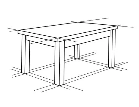 Realistic sketch of the table in perspective. Vector Stock Illustration