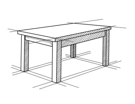 Realistic sketch of the table in perspective. Vector Stock Illustration