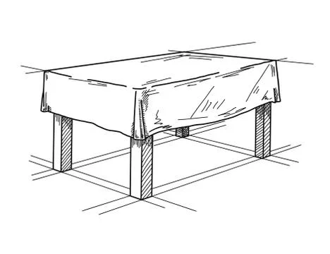 Realistic sketch of the table in perspective. Vector Stock Illustration