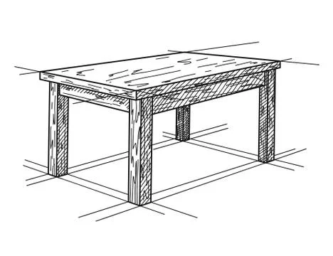 Realistic sketch of the table in perspective. Vector Stock Illustration
