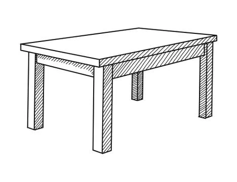 Realistic sketch of the table in perspective. Vector Stock Illustration