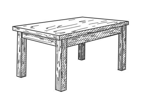 Realistic sketch of the table in perspective. Vector Stock Illustration