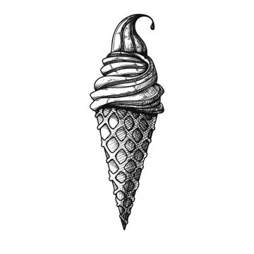 Realistic sketch in a waffle cone. Vector illustration Stock Illustration