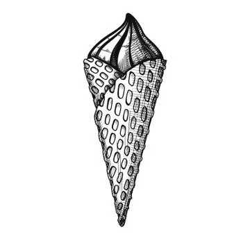 Realistic sketch in a waffle cone. Vector illustration Stock Illustration
