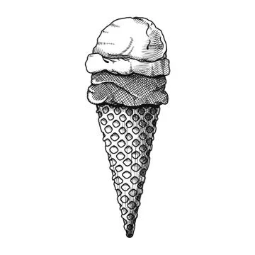 Realistic sketch in a waffle cone. Vector illustration Stock Illustration