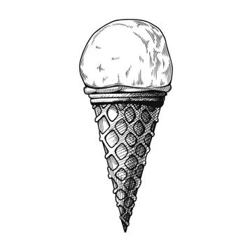 Realistic sketch in a waffle cone. Vector illustration Illustrazione stock