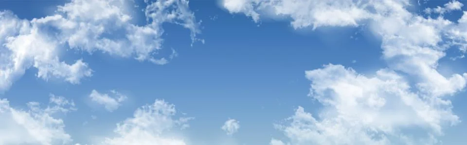 Realistic sky with fluffy white cloud formations Stockillustratie