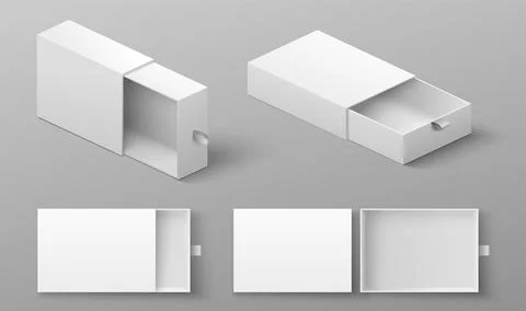 Realistic slide box mockup set with ribbon to pull out Stock Illustration