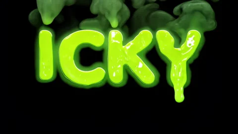 Realistic Slime "ICKY" Text On Black Background. Darken Mode, Slimey Drip Text Video stock 278526593