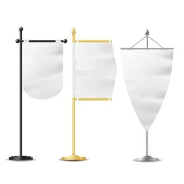 Realistic Small Table Flag Set Vector. Isolated On White Background. Vector Stock Illustration