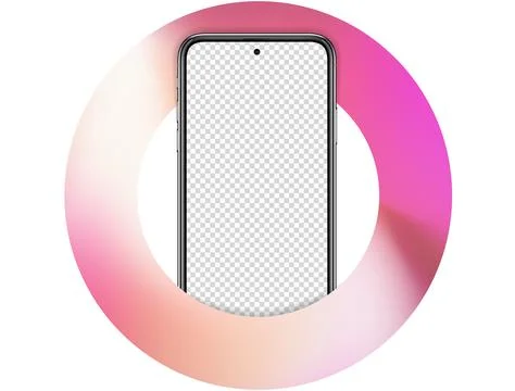 Realistic smart phone vector mockup in the gradient circle. 3d cell phone with Stock Illustration