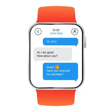 Realistic smart watch vector mockup text messaging application interface Stock Illustration