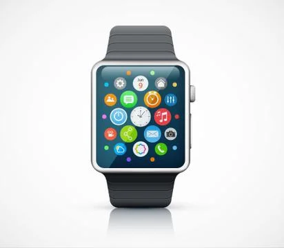 Realistic smart watch on white background Illustrazione stock