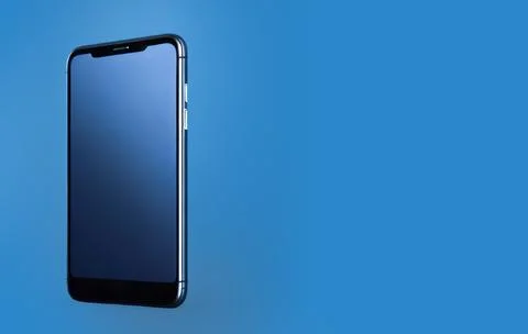 Realistic smartphone blank screen mockup on blue background. Mobile phone t.. Stock Illustration