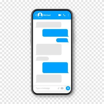 Realistic smartphone with messaging app. Blank SMS text frame. Conversation chat Stock Illustration