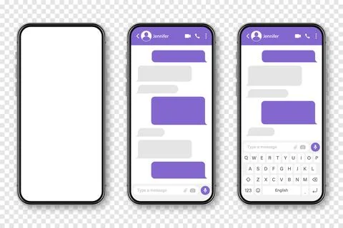 Realistic smartphone with messaging app. Blank SMS text frame. Conversation chat 스톡 일러스트