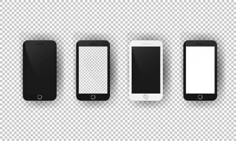 Realistic smartphone mockup set. Mobile phone with blank screen. Cell phone d Stock Illustration