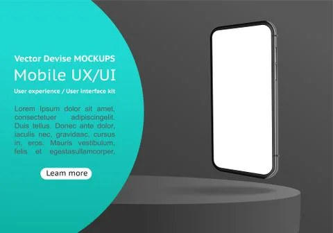 Realistic Smartphone Mockup with website elements on a black background. Stock Illustration