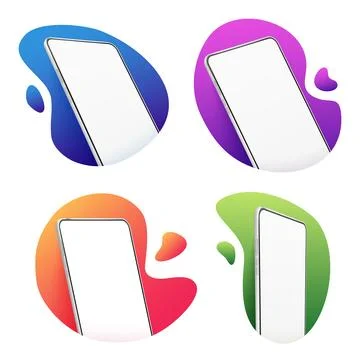 Realistic smartphone mockups. 3d mobile phones with blank white screen in c.. Stock Illustration