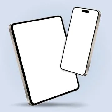 Realistic smartphone with tablet blank screen while levitating in the air on  Stock Illustration