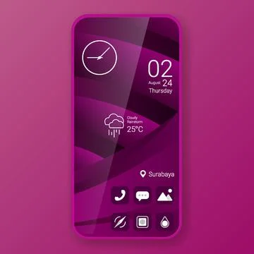 Realistic smartphone user interface widget purple elegant theme design Stock Illustration