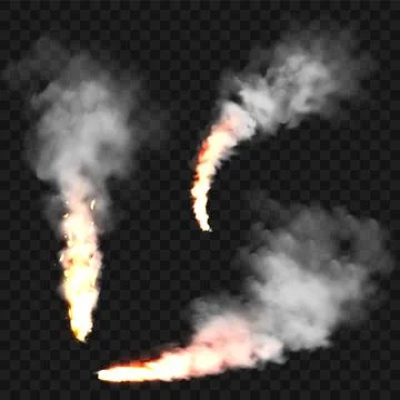 Realistic smoke clouds and fire. Flame blast, explosion. Stream of smoke from Illustrazione stock