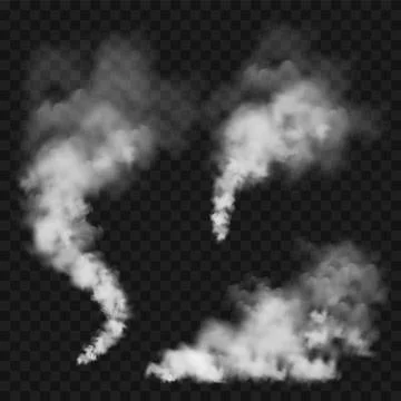 Realistic smoke clouds. Stream of smoke from burning objects. Transparent fog Stock Illustration