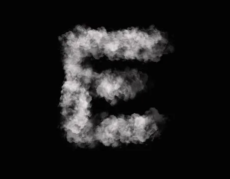 Realistic smoke E alphabet  spreading on dark background Stock Illustration