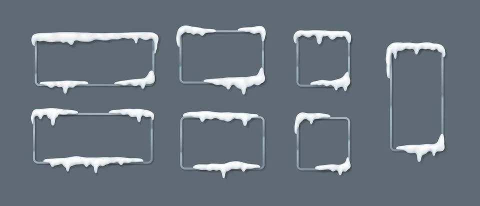 Realistic Snow Covered Frames on Gray Background Illustrazione stock